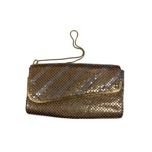 Vintage Gold Silver Mesh Clutch Bag Striped Metallic Evening Shoulder Handbag